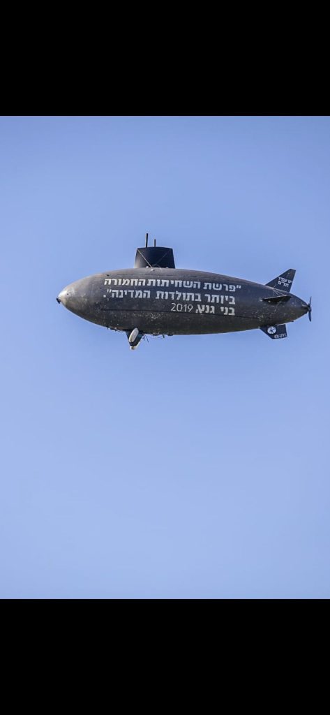 יש עתיד העלו בלון בצורת צוללת מעל הכנסת