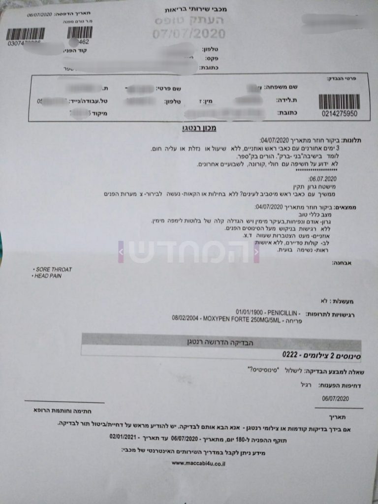 מה כתב הרופא בהפניה? "בחור שלומד בבני ברק והוריו מקרית ספר"