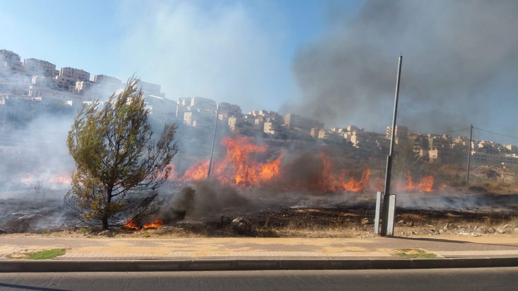 ביתר עילית: שריפת קוצים גדולה פרצה ברחוב דרך הרמ"ז