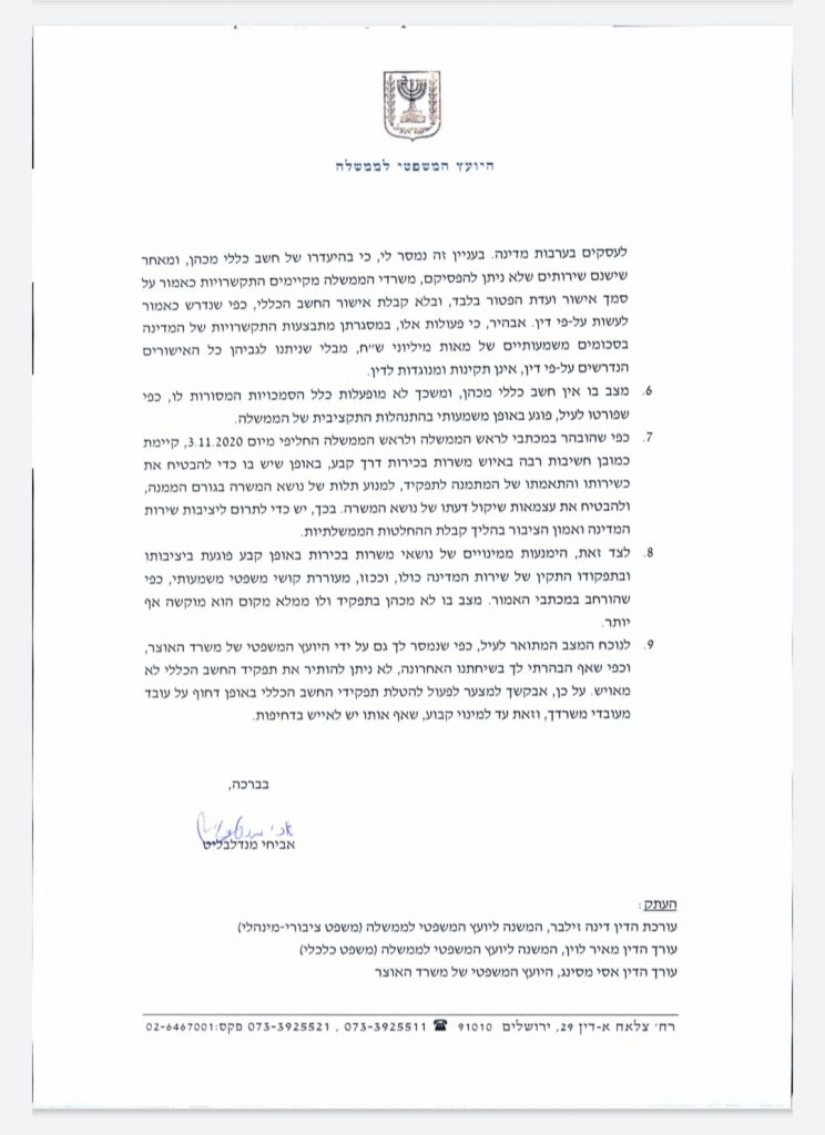 היועמ"ש הורה לשר האוצר כ"ץ: מנה בדחיפות חשב כללי חדש