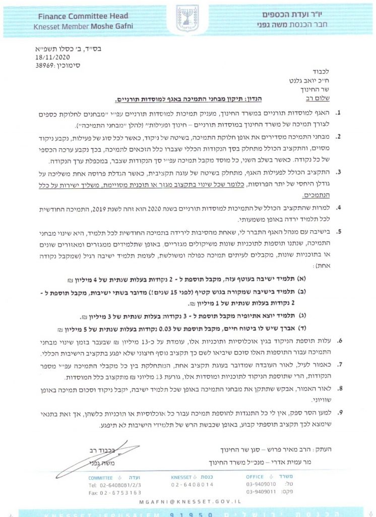 גפני דורש לעצור תוכניות הפוגעות בתקציב הישיבות גפני דורש לעצור תוכניות הפוגעות בתקציב הישיבות