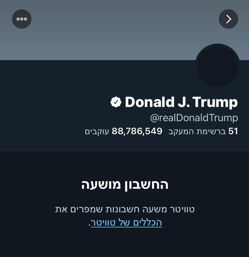 "חשש מהסתה לאלימות": טוויטר חסמה את הנשיא טראמפ לצמיתות
