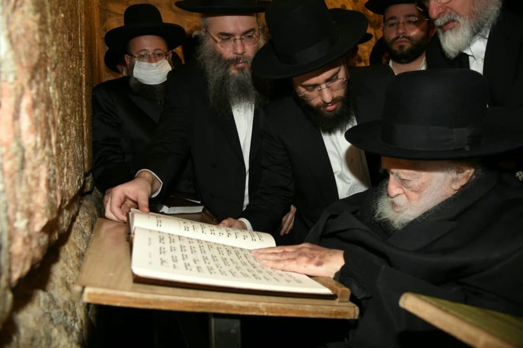 צפו: שר התורה הגר"ח קניבסקי בתפילה בכותל המערבי