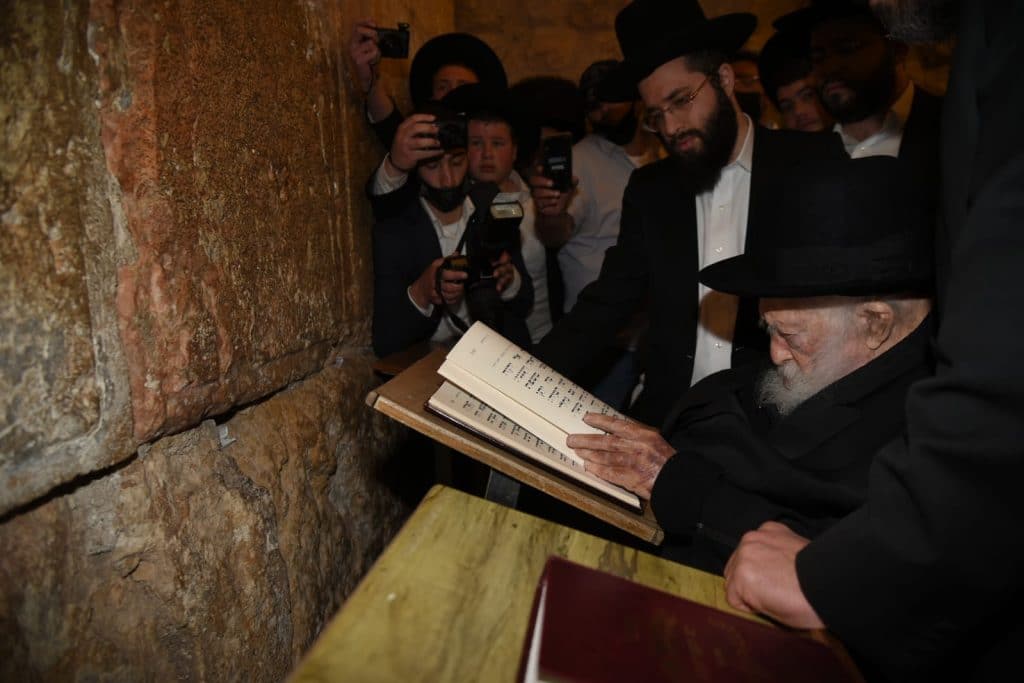 צפו: שר התורה הגר"ח קניבסקי בתפילה בכותל המערבי