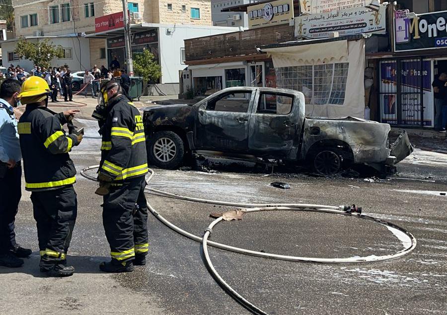 תיעוד דרמטי: רכב עם בלוני גז עלה באש בברטעה