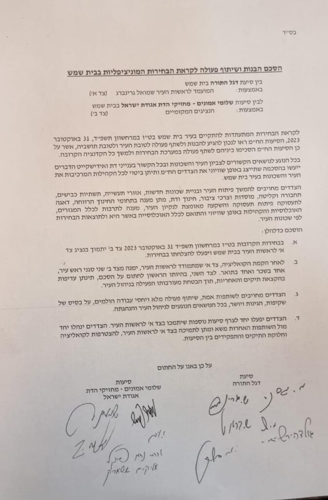 בשלומי אמונים ובעלזא הודיעו: תומכים בגרינברג לראשות העיר