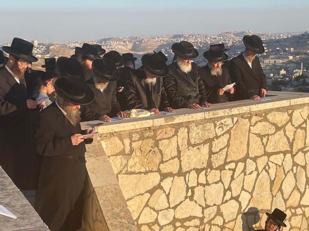 הילולה בספינקא: החסידים עלו עם האדמו"ר להר הזיתים