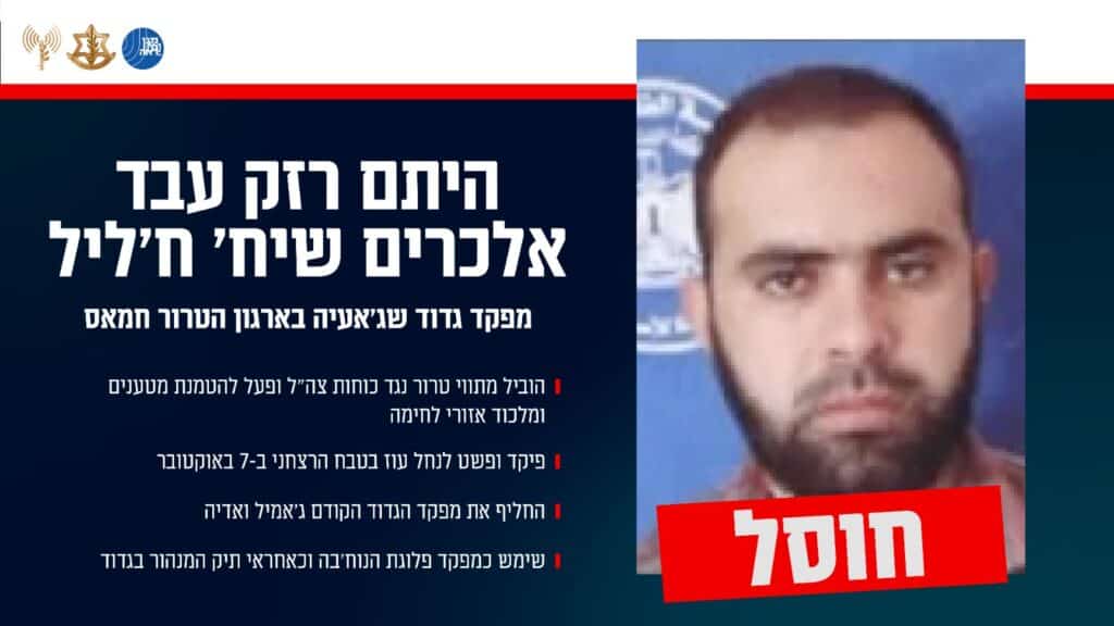 צה"ל: חיסלנו את מג"ד שג'אעיה שפשט בטבח על נחל עוז