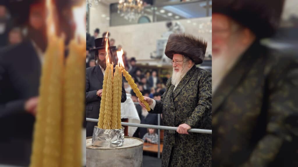 עם אבוקות ובחורי החסידות: ההדלקה של האדמו"ר מספינקא