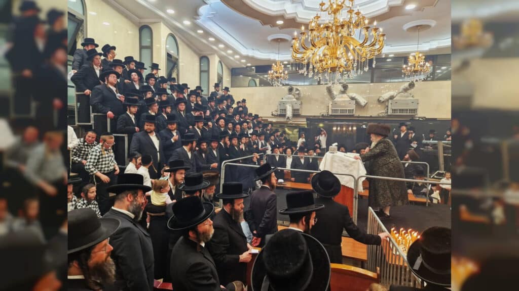 עם אבוקות ובחורי החסידות: ההדלקה של האדמו"ר מספינקא