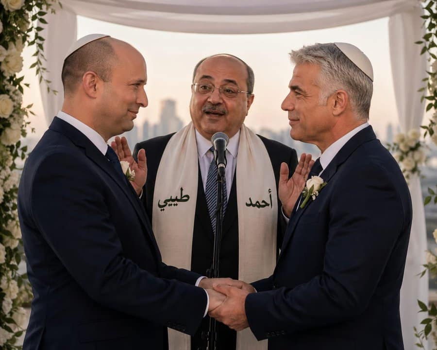 בתמונות AI: הלעג במערכת הפוליטית לאיחוד בנט ולפיד