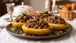 סירות תפוחי אדמה במילוי בקר נישוח ומקורמל