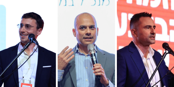 צילום: אביב גוטליב
בתמונה - ידין ענתבי מנכל הבנק, כפיר רמז מנהל אגף עסקים, ישראל דקלבוים מנהל מגזר חרדי: