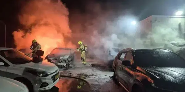 כלי הרכב שעלו באש בלהבים  צילום: דוברות כבאות והצלה