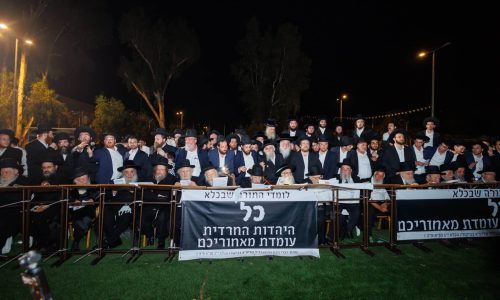 עצרת גדולי ישראל מחוץ לכלא הצבאי. צילום דניאל נפוסי. צילום: דניאל נפוסי