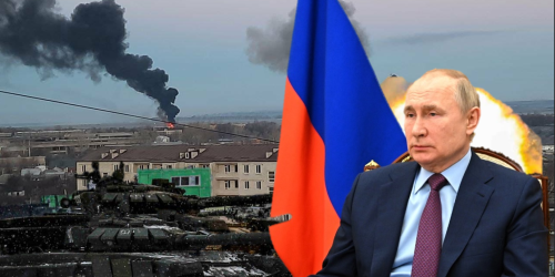 נשיא רוסיה פוטין ברקע ההפגזות הצבא בעיר חרקוב באוקראינה