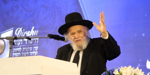 מרן הגרמ"ה הירש נושא דברים בכינוס 'דרשו'. צילום: דודי קליין